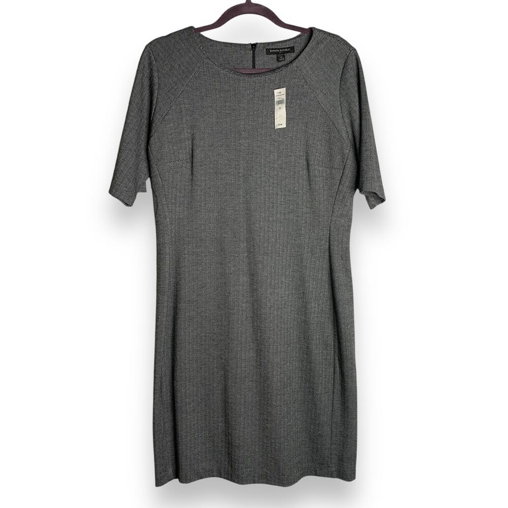 New Banana Republic Dress Chevron Stripe Stretch Elastic Gray Office Size 14